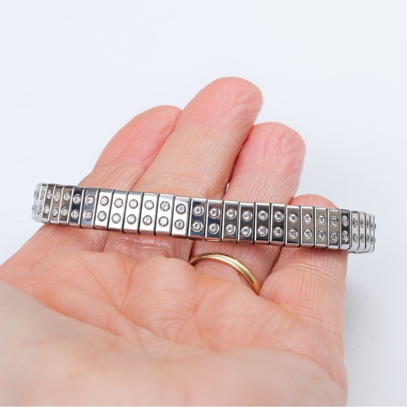 Spiedel 2 row expansion bangle minimalist stainless steel with Diamonique CZs - Picture 11 of 16